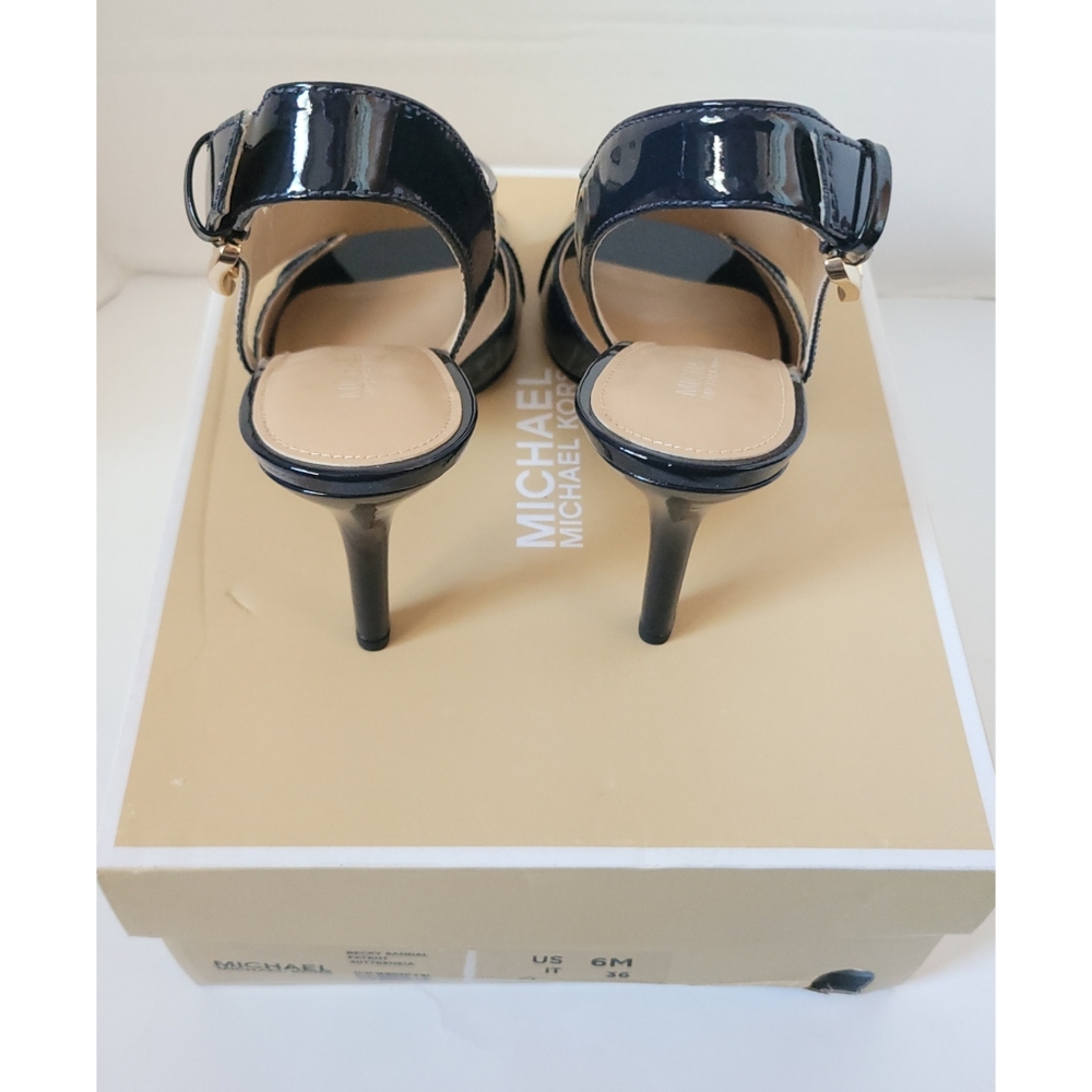 New! MICHAEL KORS Women's Patent Leather Slingback Sandals Size 6 Dark Navy Blue - Picture 10 of 10